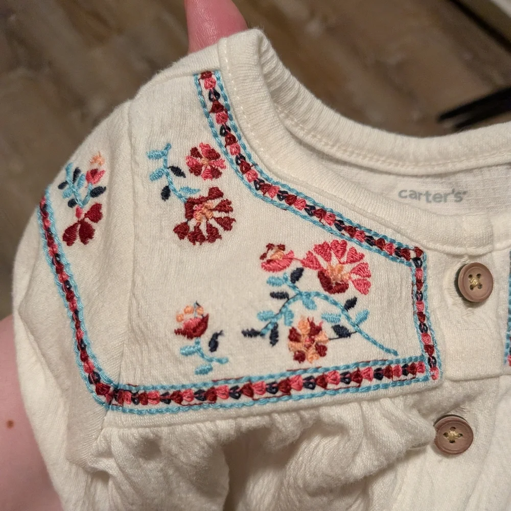 NEW Baby Boho White Embroidered Cardigan & Green Mushroom Flare Pants Size 6 Mo